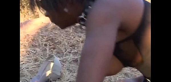  Black African abused outdoor tied sucks rides